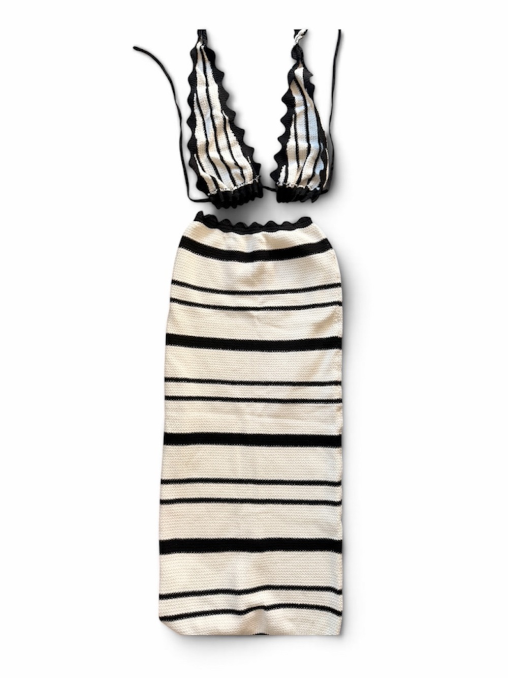 Meshki Striped Black and white Knit crop top and skirt Set size S - Picture 4 of 7